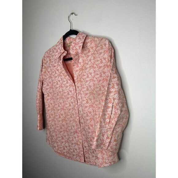 Eddie Bauer Floral Orange Wrinkle Resistant Button Front Shirt Blouse Si… - Picture 3 of 9